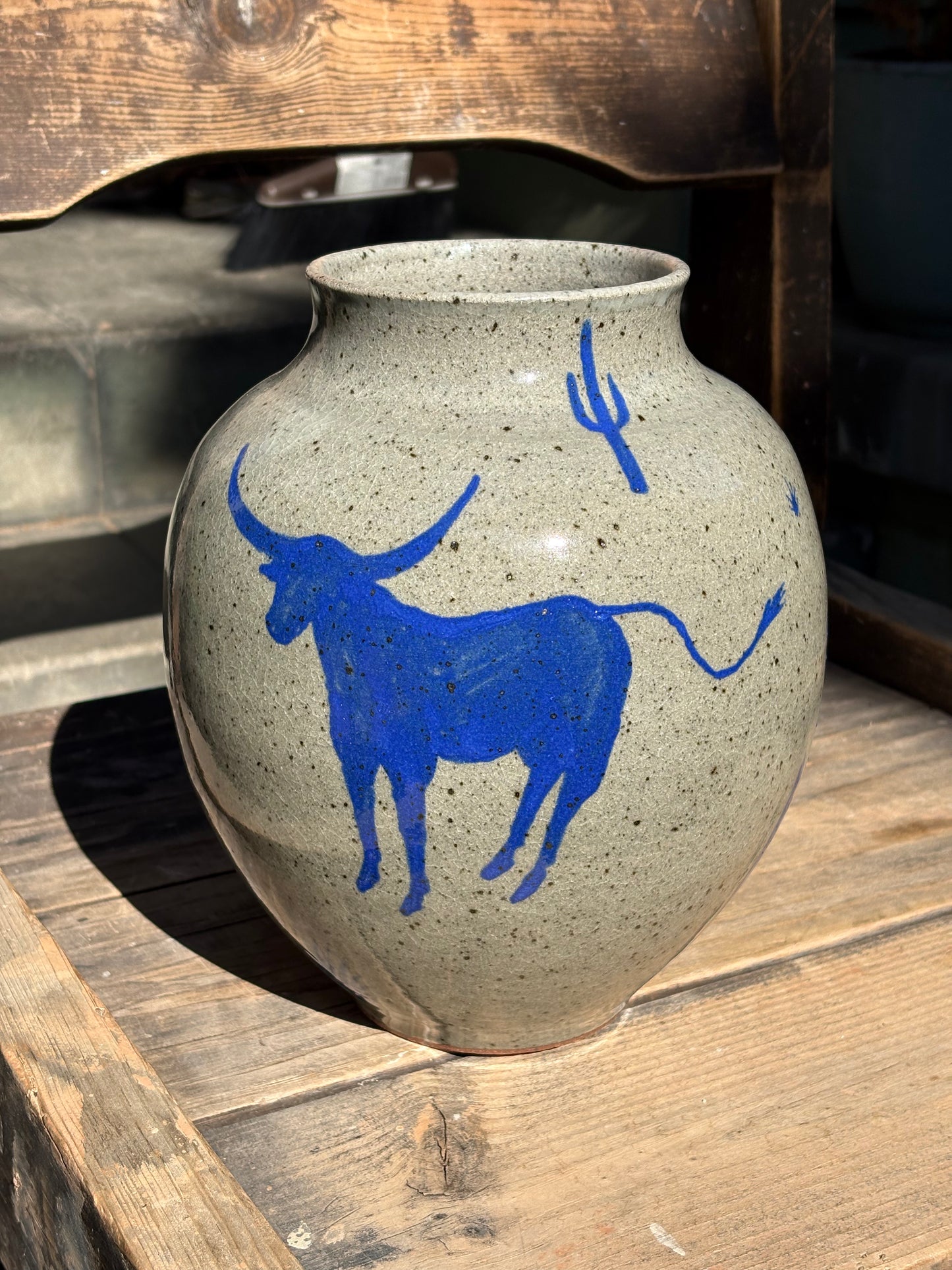 Lassoing Cowboy and Bull vase