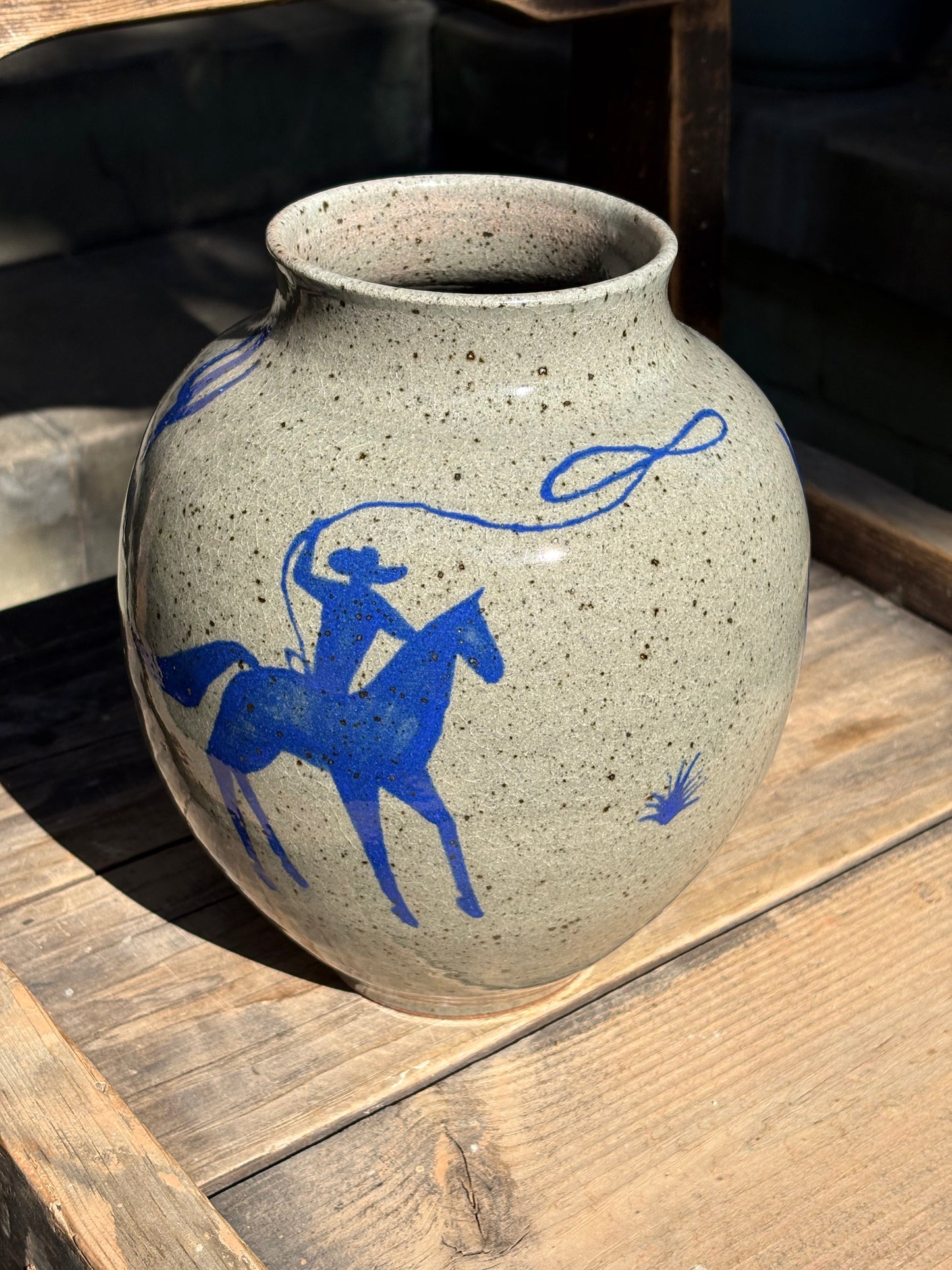 Lassoing Cowboy and Bull vase