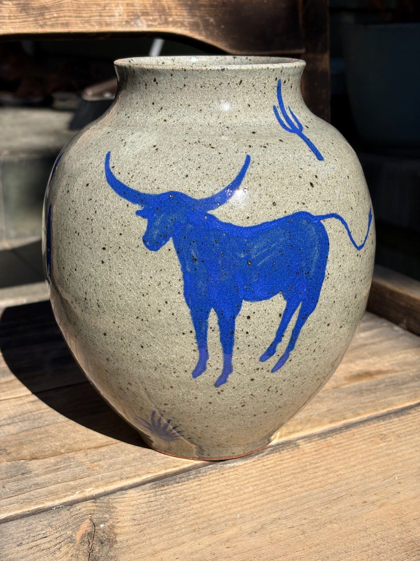 Lassoing Cowboy and Bull vase