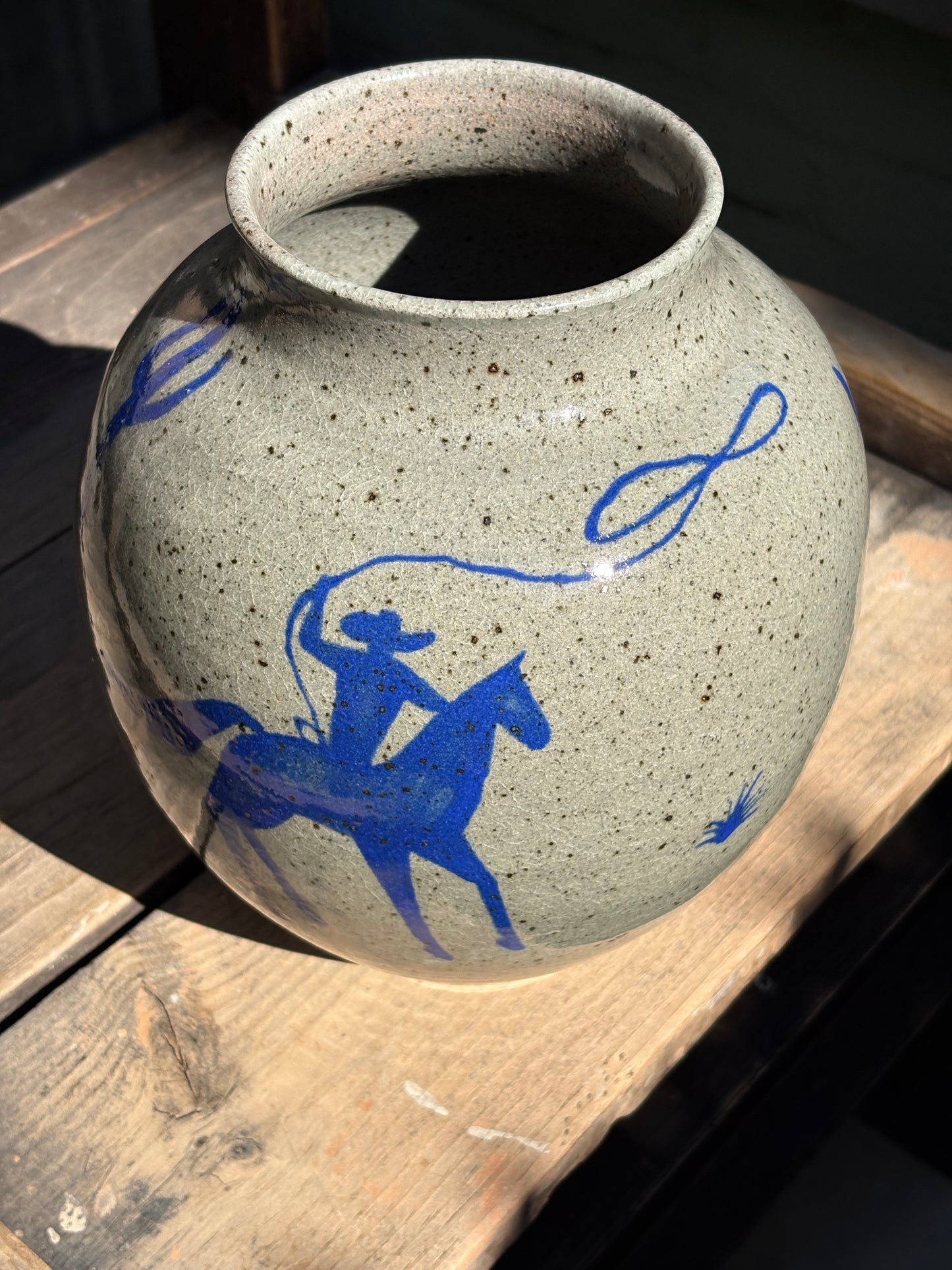 Lassoing Cowboy and Bull vase