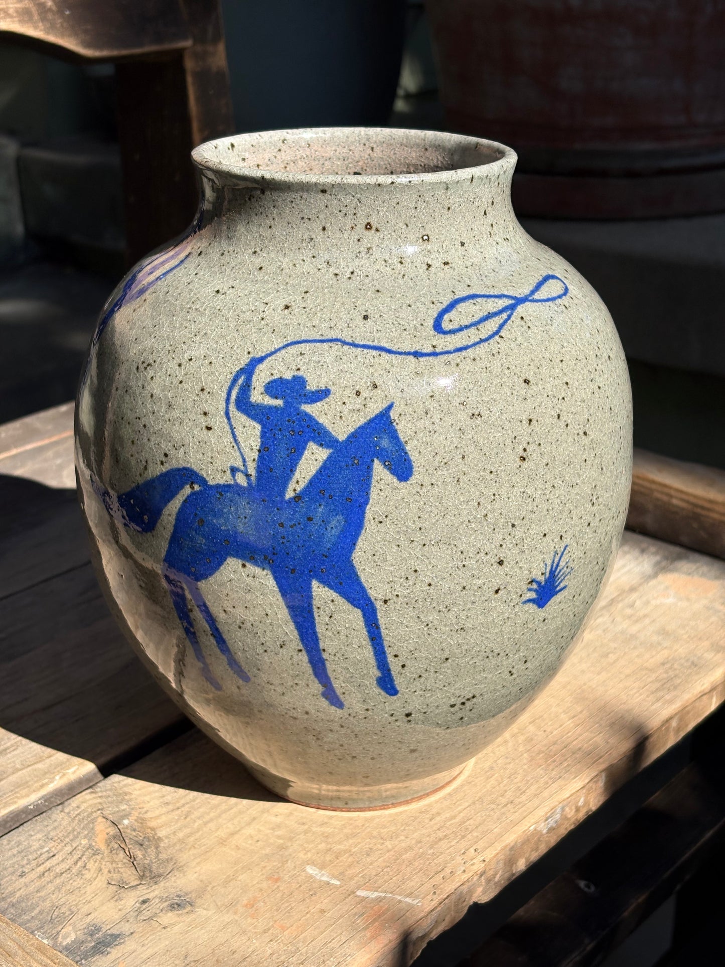 Lassoing Cowboy and Bull vase