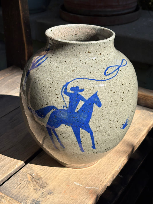 Lassoing Cowboy and Bull vase