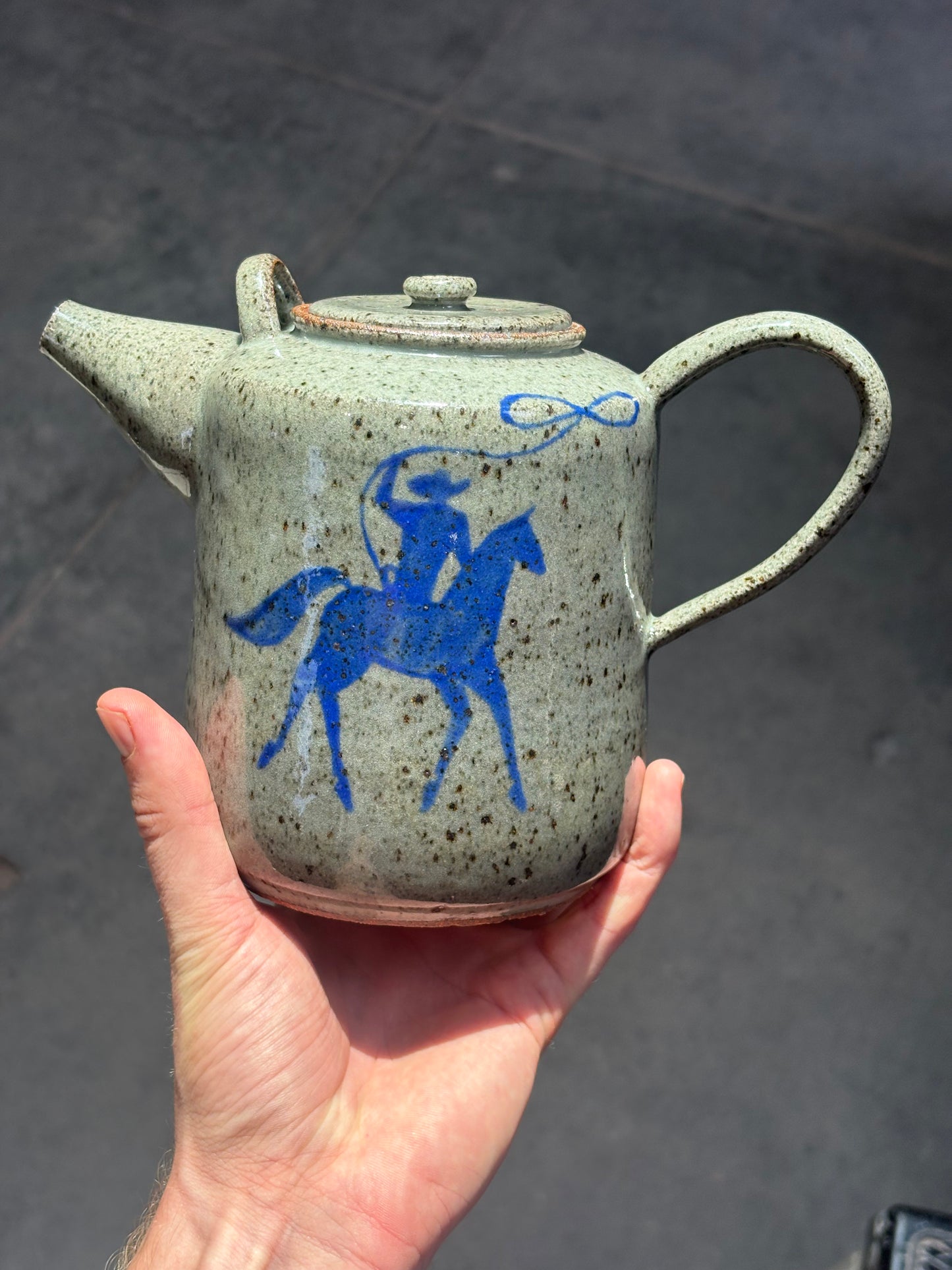 Lassoing Cowboy and Bull teapot